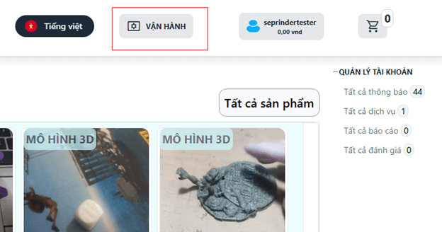 Bước 2: Bấm vào Vận hành